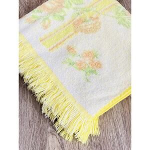 Retro Cannon Mod Yellow Orange Green Floral Bath Towel Fringe Cotton Vintage Flo